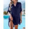 CUPSHE Women’s Bathing Suit Cover Up Swimwear Swimsuit Coverup Button Down Beach Shirt Dress(Navy)