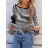 CUPSHE Women’s Bell Long Sleeve Shirts Striped Casual Going Out Tops Boat Neck Fitted Y2K Clothes(Black White)