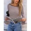 CUPSHE Women’s Bell Long Sleeve Shirts Striped Casual Going Out Tops Boat Neck Fitted Y2K Clothes(Brown White)