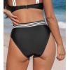 CUPSHE Women’s Bikini Bottom High Waisted V Cut Swimsuit Bottom Only Full Coverage(Black/White)
