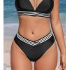 CUPSHE Women’s Bikini Bottom High Waisted V Cut Swimsuit Bottom Only Full Coverage(Black/White)