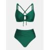 CUPSHE Women’s Bikini Set High Waisted Two Piece Swimsuit Front Cutout Bathing Suit Lace Up Back Self Tie Ruched(Dark Green)
