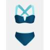 CUPSHE Women’s Bikini Set High Waisted Two Piece Swimsuit Sweetheart Neck V Wire Bathing Suit Crisscross Back Self Tie(Navy Blue/Light Blue)