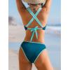 CUPSHE Women’s Bikini Set High Waisted Two Piece Swimsuit Sweetheart Neck V Wire Bathing Suit Crisscross Back Self Tie(Navy Blue/Light Blue)
