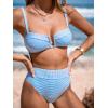 CUPSHE Women’s Bikini Set High Waisted Two Piece Swimsuit U Wire High Leg Cut Cheeky Bottom Bathing Suit Back Hook(White/Blue Stripe)