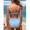 CUPSHE Women’s Bikini Set High Waisted Two Piece Swimsuit U Wire High Leg Cut Cheeky Bottom Bathing Suit Back Hook(White/Blue Stripe)