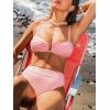 CUPSHE Women’s Bikini Set High Waisted Two Piece Swimsuit U Wire High Leg Cut Cheeky Bottom Bathing Suit Back Hook(White/Red Stripe)