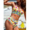 CUPSHE Women’s Bikini Set High Waisted Two Piece Swimsuit V Neck Color Block Bathing Suit Crisscross Back Self Tie(Light Yellow/Floral)