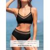 CUPSHE Women’s Bikini Set High Waisted Two Piece Swimsuit V Neck Mesh Trendy Bathing Suit Crisscross Back Self Tie(Black)