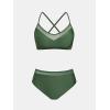 CUPSHE Women’s Bikini Set High Waisted Two Piece Swimsuit V Neck Mesh Trendy Bathing Suit Crisscross Back Self Tie(Olive Green)