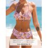 CUPSHE Women’s Bikini Set Two Piece Bathing Suits Scoop Neck Crisscross Back Self Tie Mid Waisted Bottom Floral Cut Out(Purple Floral)