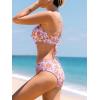CUPSHE Women’s Bikini Set Two Piece Bathing Suits Scoop Neck Crisscross Back Self Tie Mid Waisted Bottom Floral Cut Out(Purple Floral)