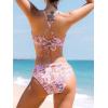 CUPSHE Women’s Bikini Set Two Piece Bathing Suits Scoop Neck Crisscross Back Self Tie Mid Waisted Bottom Floral Cut Out(Purple Floral)