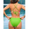 CUPSHE Women’s Bikini Set Two Piece Swimsuit Scoop Neck Cutout Bow Tie Front Bathing Suit Crisscross Back Self Tie(Lime Green/Orange)
