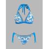 CUPSHE Women’s Bikini Set Two Piece Swimsuit V Neck Triangle Top Bathing Suit Double O Ring Halter Strap Back Hook(White/Royal Blue Tropical)