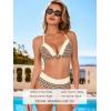 CUPSHE Women’s Bikini Set V Neck Color Block Two Piece Swimsuit Halter Strap Back Hook Bathing Suit Full Coverage Retro(Brown/Beige)