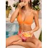 CUPSHE Women’s Bikini Sets Diamond V Neck Two Piece Swimsuit Hook Adjustable Straps Mid Rise(Orange/Floral)