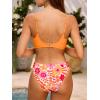 CUPSHE Women’s Bikini Sets Diamond V Neck Two Piece Swimsuit Hook Adjustable Straps Mid Rise(Orange/Floral)