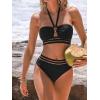 CUPSHE Women’s Bikini Sets Halter Neck Self Tied Adjustable Straps O Ring Cutout Bathing Suit High Rise Bottom(Black)