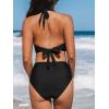 CUPSHE Women’s Bikini Sets Halter V Neck Tie Back Bathing Suit Mesh Panel High Waisted Bottom(Black)