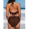 CUPSHE Women’s Bikini Sets Halter V Neck Tie Back Bathing Suit Mesh Panel High Waisted Bottom(Dark Brown)