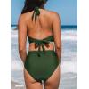 CUPSHE Women’s Bikini Sets Halter V Neck Tie Back Bathing Suit Mesh Panel High Waisted Bottom(Forest Green)