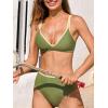 CUPSHE Women’s Bikini Sets High Waisted Two Piece Swimsuit V Neck Color Block Full Coverage Bathing Suit Lace Up Back(Olive Green)