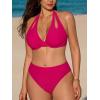 CUPSHE Women’s Bikini Sets Large Bust High Waisted Underwire Push Up Bathing Suit Cutouts Halter Strap Back Self Tie(Hot Pink)