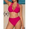 CUPSHE Women’s Bikini Sets Large Bust High Waisted Underwire Push Up Bathing Suit Cutouts Halter Strap Back Self Tie(Hot Pink)