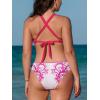 CUPSHE Women’s Bikini Sets Large Bust V Neck Cutout Bathing Suit Crisscross Back Self Tie Mid Rise Modest Swimwear(White/Hot Pink Floral)