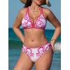 CUPSHE Women’s Bikini Sets Large Bust V Neck Cutout Bathing Suit Crisscross Back Self Tie Mid Rise Modest Swimwear(White/Hot Pink Floral)