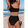 CUPSHE Women’s Bikini Sets One Shoulder Two Piece Swimsuit High Waisted Asymmetrical Neck Ruched Cutout Mesh(Black)