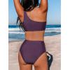 CUPSHE Women’s Bikini Sets One Shoulder Two Piece Swimsuit High Waisted Asymmetrical Neck Ruched Cutout Mesh(Plum Purple)