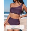 CUPSHE Women’s Bikini Sets One Shoulder Two Piece Swimsuit High Waisted Asymmetrical Neck Ruched Cutout Mesh(Plum Purple)