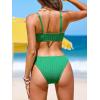 CUPSHE Women’s Bikini Sets Scoop Neck Adjustable Spaghetti Straps Bathing Suit Textured Low Waisted Bottom(Green)