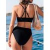 CUPSHE Women’s Bikini Sets Sexy Lace Textured Two Piece Swimsuit Scoop Neck Full Coverage Bathing Suit Trendy Swimwear(Black)
