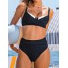 CUPSHE Women’s Bikini Sets Sweetheart Neck Adjustable Straps Bathing Suit High Rise Ruched Color Block(Black)