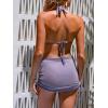 CUPSHE Women’s Bikini Sets Three Piece Swimsuit Plunging Neck Shining Halter Self Tie Ruched Sarong Adjustable(Purple)