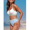 CUPSHE Women’s Bikini Sets Two Piece Bathing Suit High Waisted Scoop Neck Adjustable Straps Textured Color Block(White/Blue)