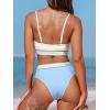 CUPSHE Women’s Bikini Sets Two Piece Bathing Suit High Waisted Scoop Neck Adjustable Straps Textured Color Block(White/Blue)