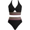 CUPSHE Women’s Bikini Sets Two Piece Bathing Suit High Waisted Twist Cutout V Neck Swimsuit Keyhole(Black)