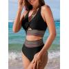 CUPSHE Women’s Bikini Sets Two Piece Bathing Suit High Waisted Twist Cutout V Neck Swimsuit Keyhole(Black)