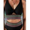 CUPSHE Women’s Bikini Sets Two Piece Bathing Suit High Waisted Twist Cutout V Neck Swimsuit Keyhole(Black)