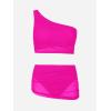 CUPSHE Women’s Bikini Sets Two Piece Bathing Suit One Shoulder Ruched Mesh Mid Rise Skirt Bottom Asymmetrical(Neon Pink)