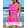 CUPSHE Women’s Bikini Sets Two Piece Bathing Suit One Shoulder Ruched Mesh Mid Rise Skirt Bottom Asymmetrical(Neon Pink)