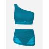 CUPSHE Women’s Bikini Sets Two Piece Bathing Suit One Shoulder Ruched Mesh Mid Rise Skirt Bottom Asymmetrical(Teal Green)