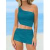 CUPSHE Women’s Bikini Sets Two Piece Bathing Suit One Shoulder Ruched Mesh Mid Rise Skirt Bottom Asymmetrical(Teal Green)