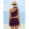 CUPSHE Women’s Bikini Sets Two Piece Bathing Suit One Shoulder Ruched Mesh Mid Rise Skirt Bottom Asymmetrical(Wine Berry)