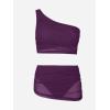 CUPSHE Women’s Bikini Sets Two Piece Bathing Suit One Shoulder Ruched Mesh Mid Rise Skirt Bottom Asymmetrical(Wine Berry)