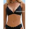 CUPSHE Women’s Bikini Sets Two Piece Bathing Suit V Neck Scalloped Mid Rise Crisscross Back Self Tie Spaghetti Straps(Black)